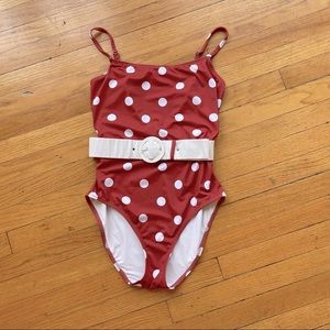 Solid & Striped polka swimsuit w/ detachable belt.